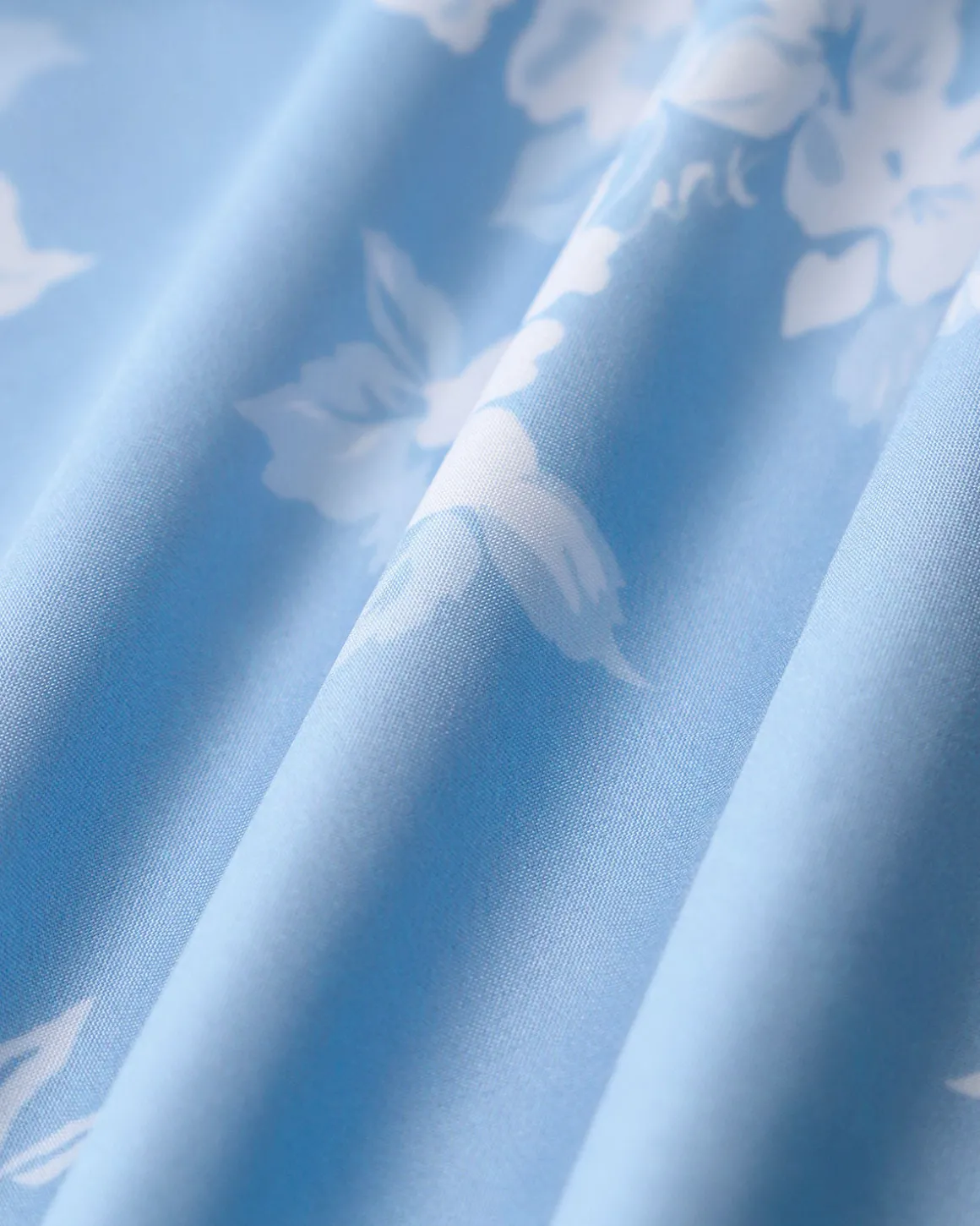 Blue Floral Puffed Sleeve Ruched Midi Dress