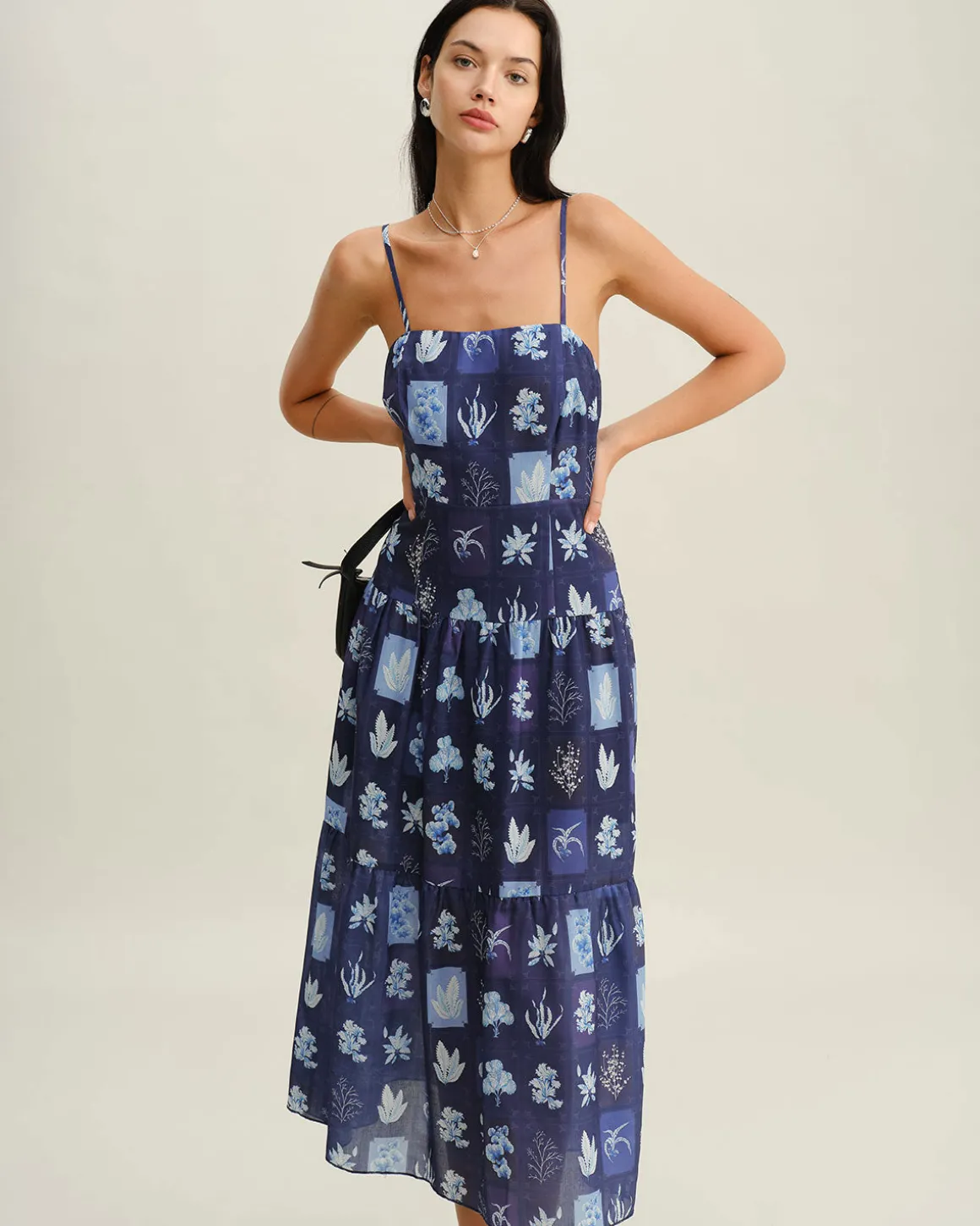 Blue Floral Ruched Bohemian Slip Maxi Dress