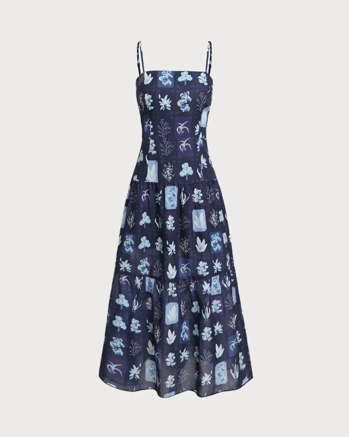 Blue Floral Ruched Bohemian Slip Maxi Dress