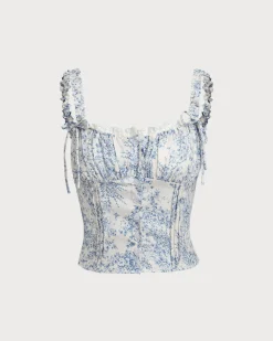 Blue Floral Ruched Cami Top