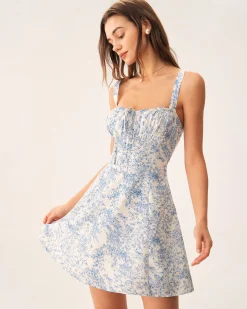 Blue Floral Ruched Slip Corset Mini Dress