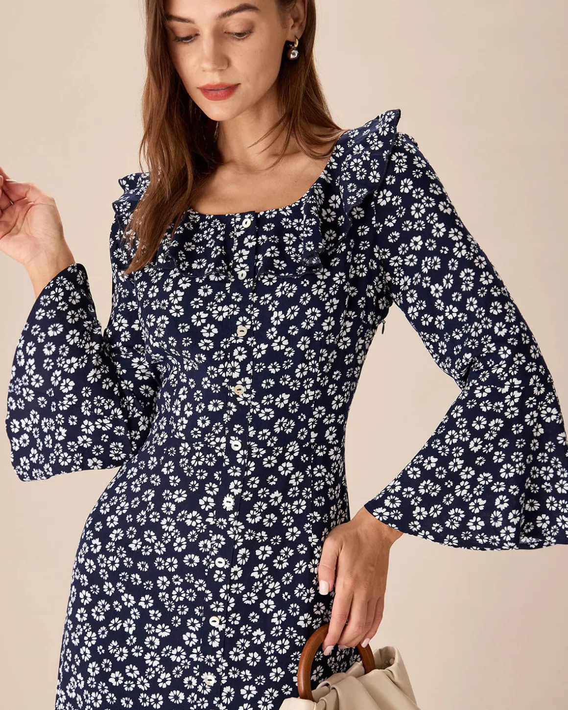 Blue Floral Ruffle Chiffon Maxi Dress