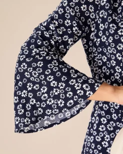 Blue Floral Ruffle Chiffon Maxi Dress