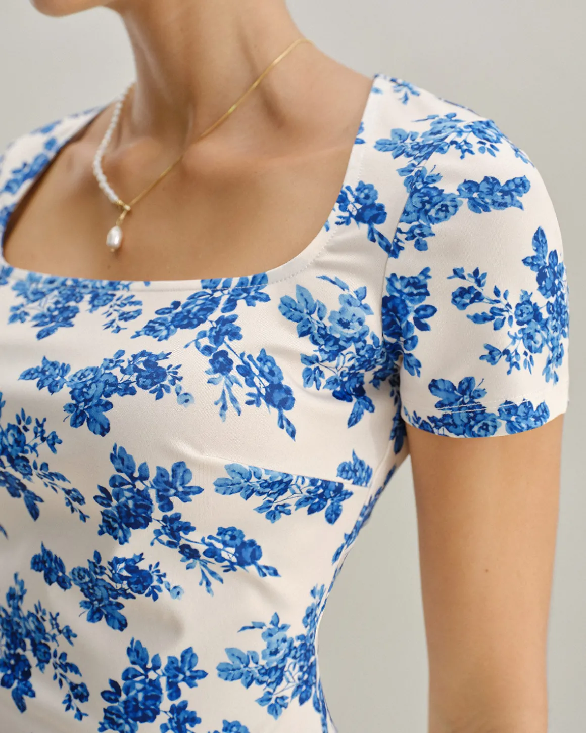 Blue Floral Short Sleeve T-Shirt