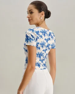 Blue Floral Short Sleeve T-Shirt