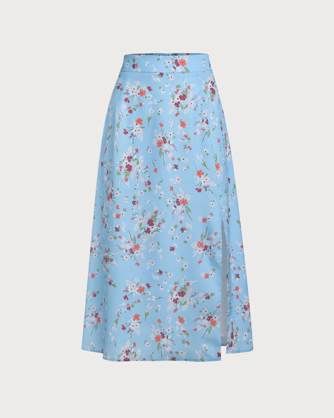 Blue Floral Slit A-Line Midi Skirt