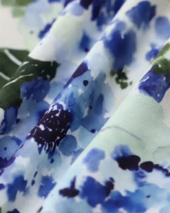 Blue Floral Square Neck Shirred Midi Dress