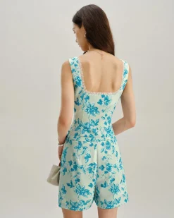 Blue Floral Square Tank Top