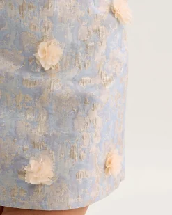 Blue Floral Textured A-Line Mini Skirt