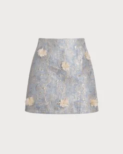 Blue Floral Textured A-Line Mini Skirt