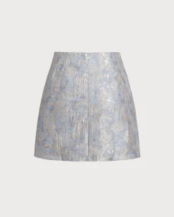 Blue Floral Textured A-Line Mini Skirt