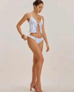 Blue Floral Tie Front Tankini Set