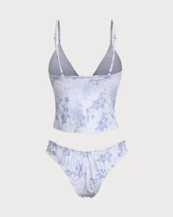 Blue Floral Tie Front Tankini Set