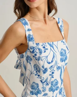 Blue Floral Tie-back Slip Mini Dress