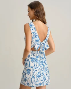 Blue Floral Tie-back Slip Mini Dress