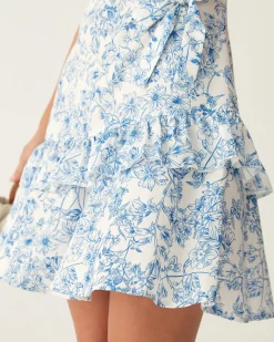 Blue Floral Tiered Halter Mini Dress