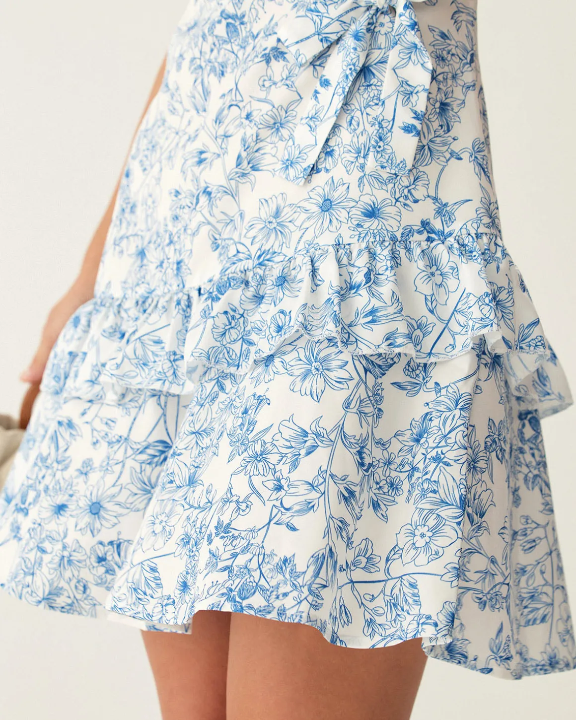 Blue Floral Tiered Halter Mini Dress