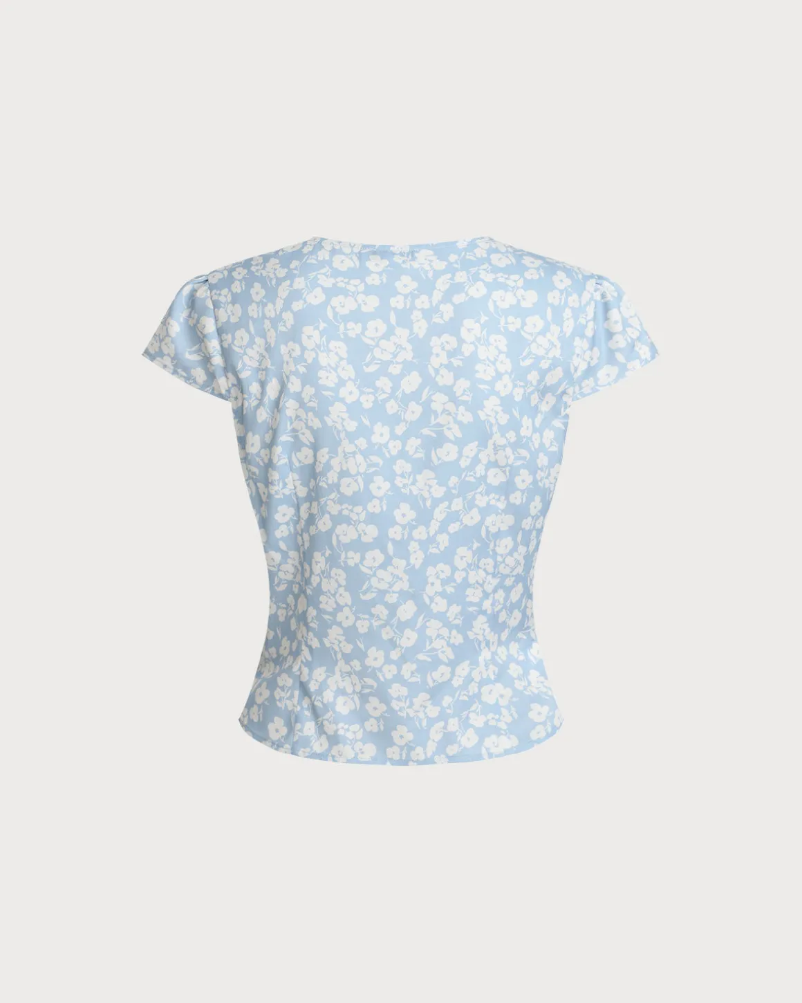 Blue Floral V-Neck Blouse