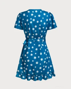 Blue Floral Wrap Mini Dress