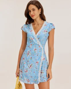 Blue Floral Wrap Mini Dress
