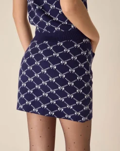 Blue Geometric Knit Mini Skirt