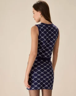 Blue Geometric Knit Tank Top