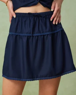 Blue High-Waisted A-Line Mini Skirt
