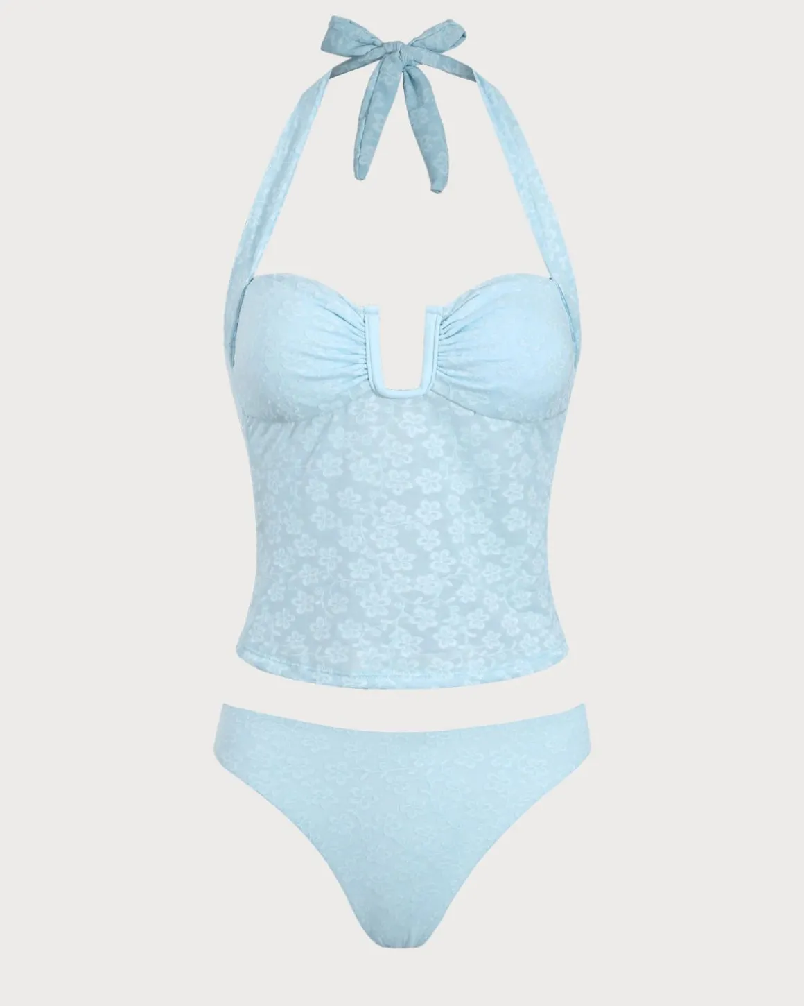 Blue Jacquard Textured Tankini Swimsuit