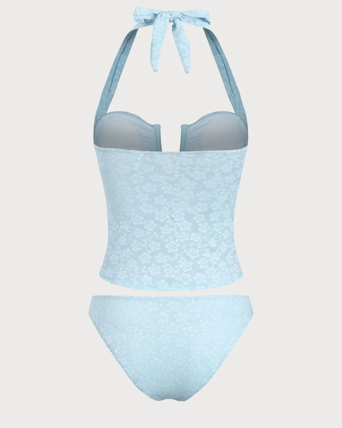 Blue Jacquard Textured Tankini Swimsuit