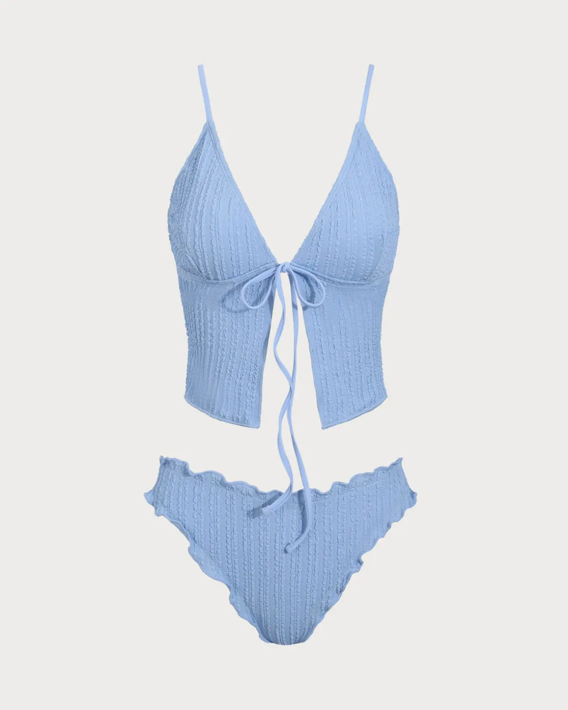 Blue Jacquard Tie-Front Tankini Swimsuit