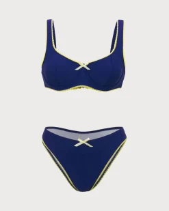 Blue Lace Contrasting Underwire Bikini Set