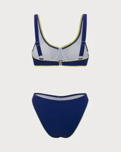 Blue Lace Contrasting Underwire Bikini Set