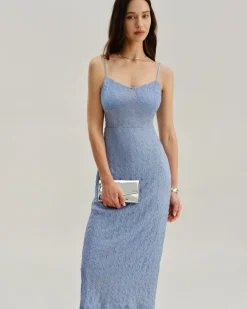Blue Lace Slip Bodycon Midi Dress