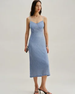 Blue Lace Slip Bodycon Midi Dress