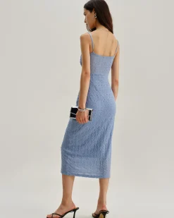 Blue Lace Slip Bodycon Midi Dress