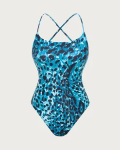 Blue Leopard Print One-Piece Swimsuit