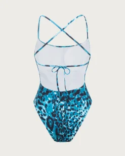 Blue Leopard Print One-Piece Swimsuit