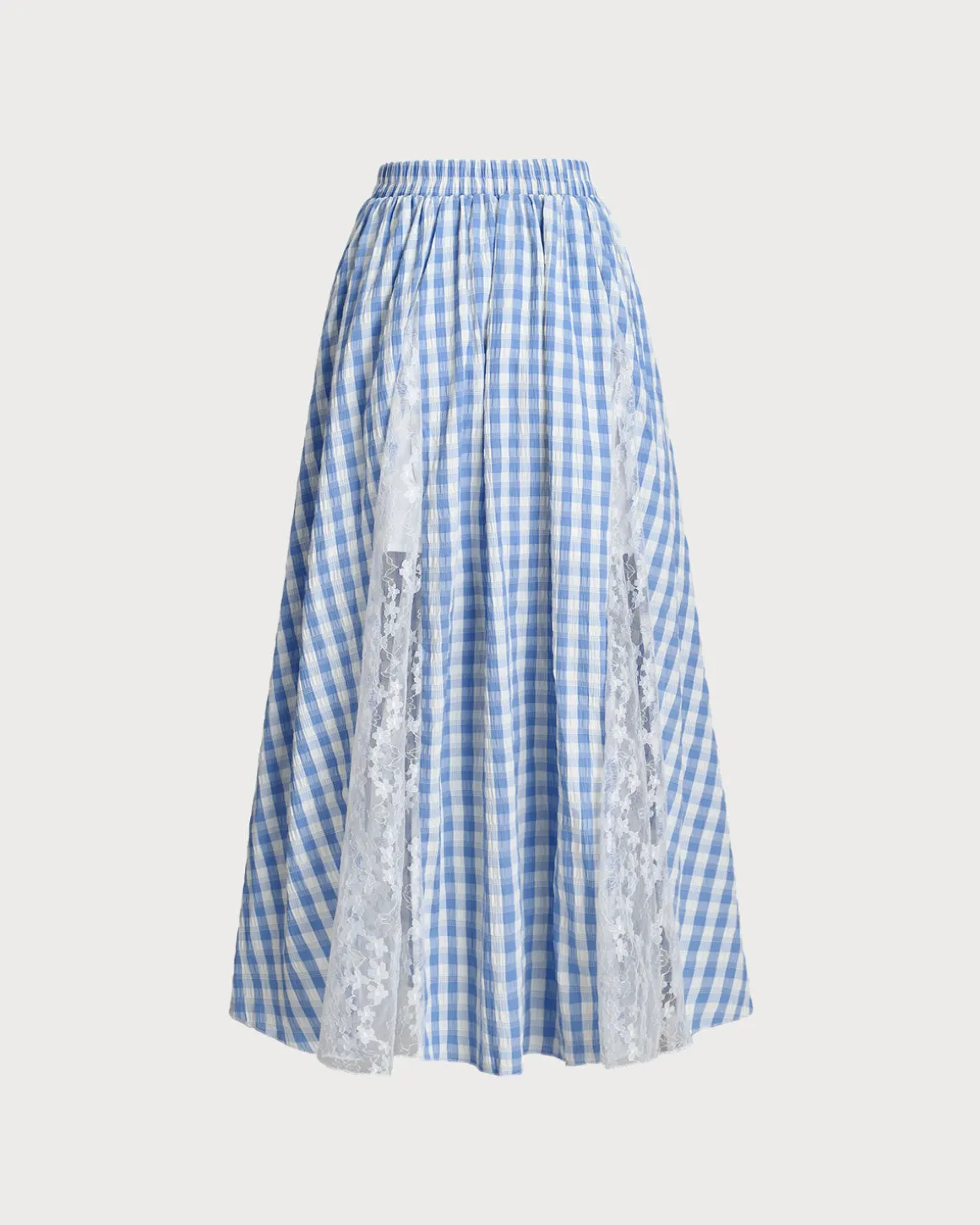 Blue Plaid Elastic Waist Midi Skirt