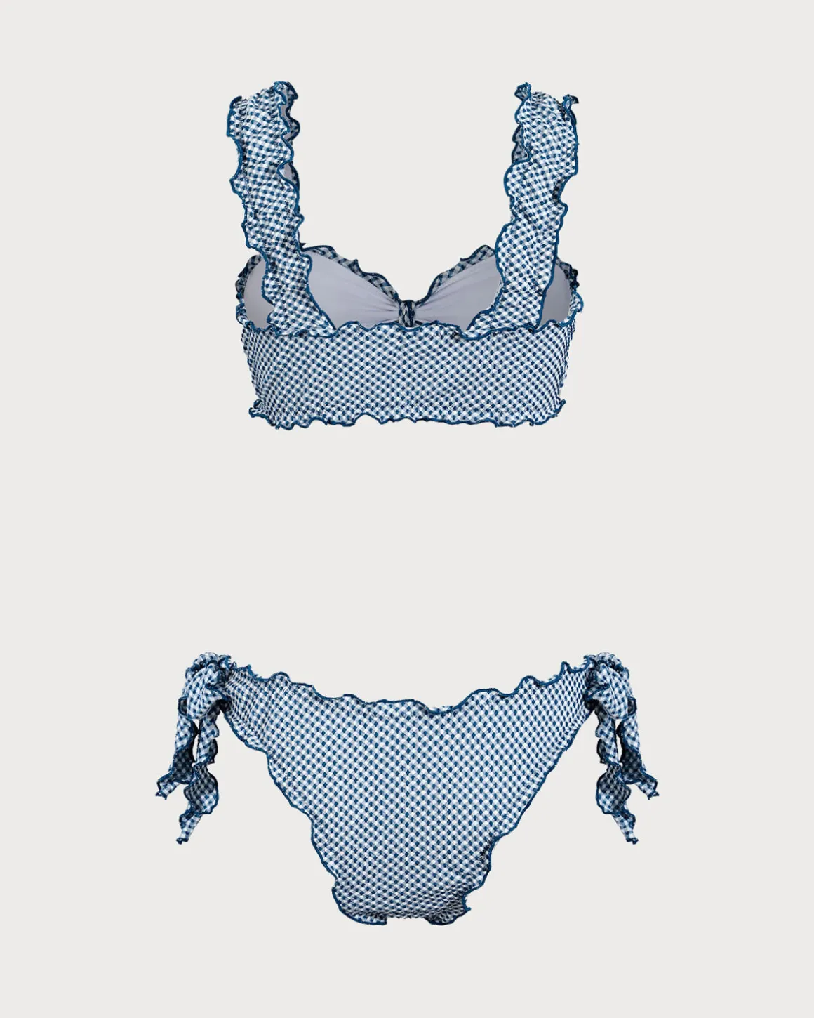 Blue Plaid Knotted Bikini Set