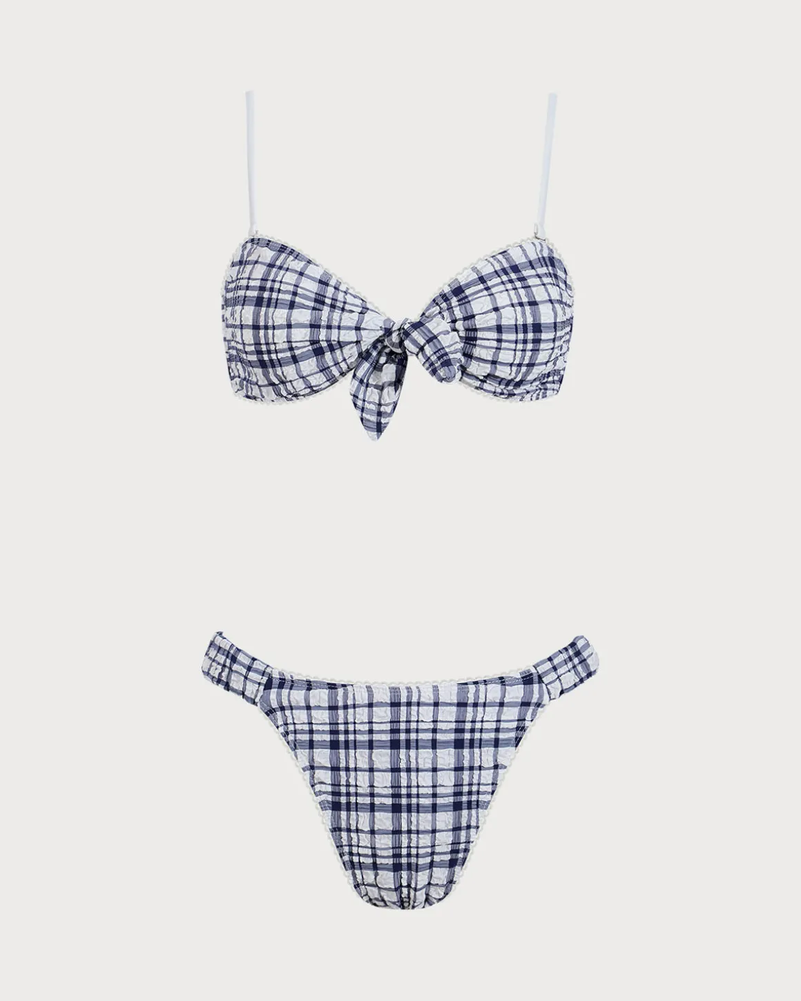 Blue Plaid Tie Front Bikini Set