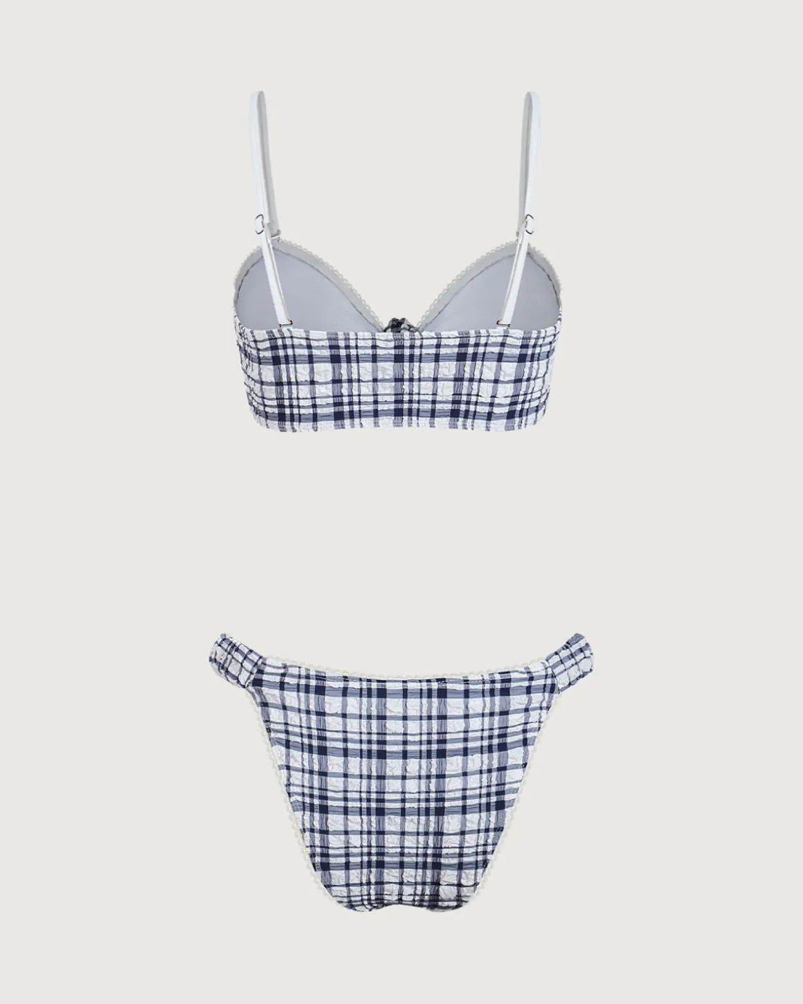 Blue Plaid Tie Front Bikini Set