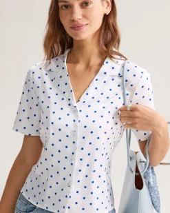 Blue Polka Dot Button Blouse