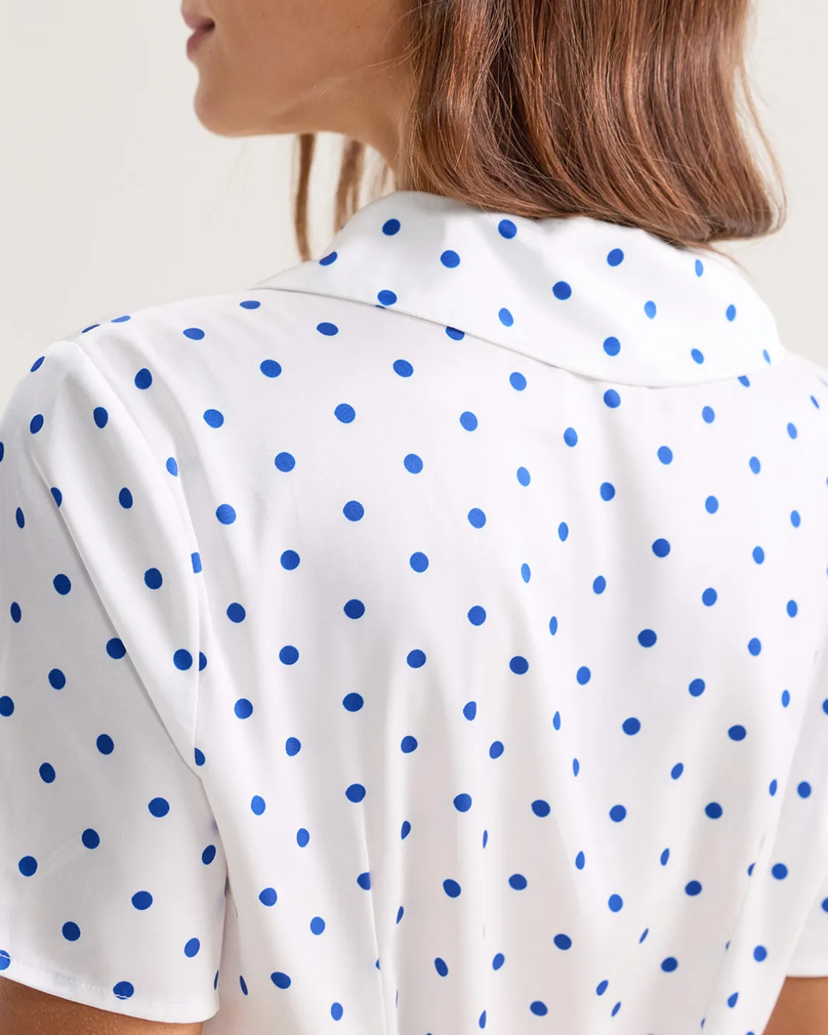 Blue Polka Dot Button Blouse