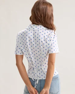 Blue Polka Dot Button Blouse