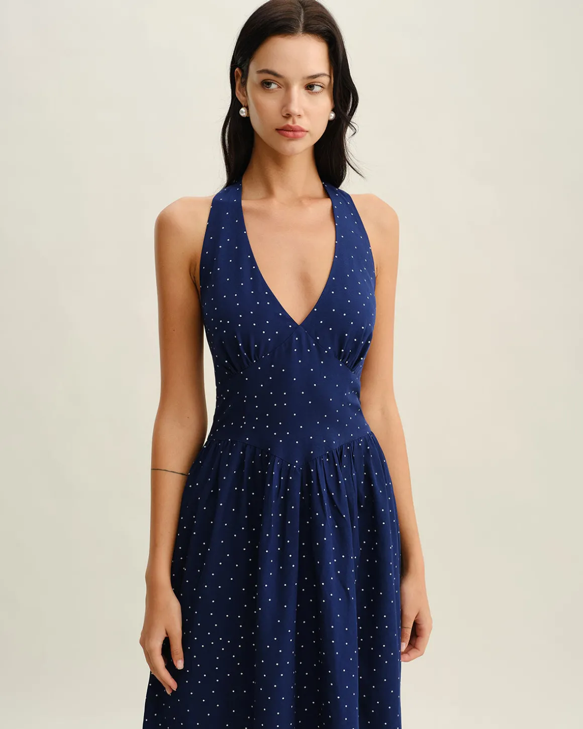 Blue Polka Dot Halter Maxi Dress