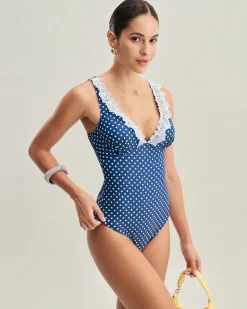 Blue Polka Dot One-Piece Swimsuit