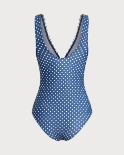 Blue Polka Dot One-Piece Swimsuit
