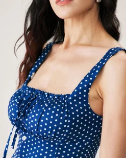 Blue Polka Dot Ruched Slip Mini Dress