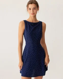 Blue Polka Dot Sleeveless Cut Out Mini Dress