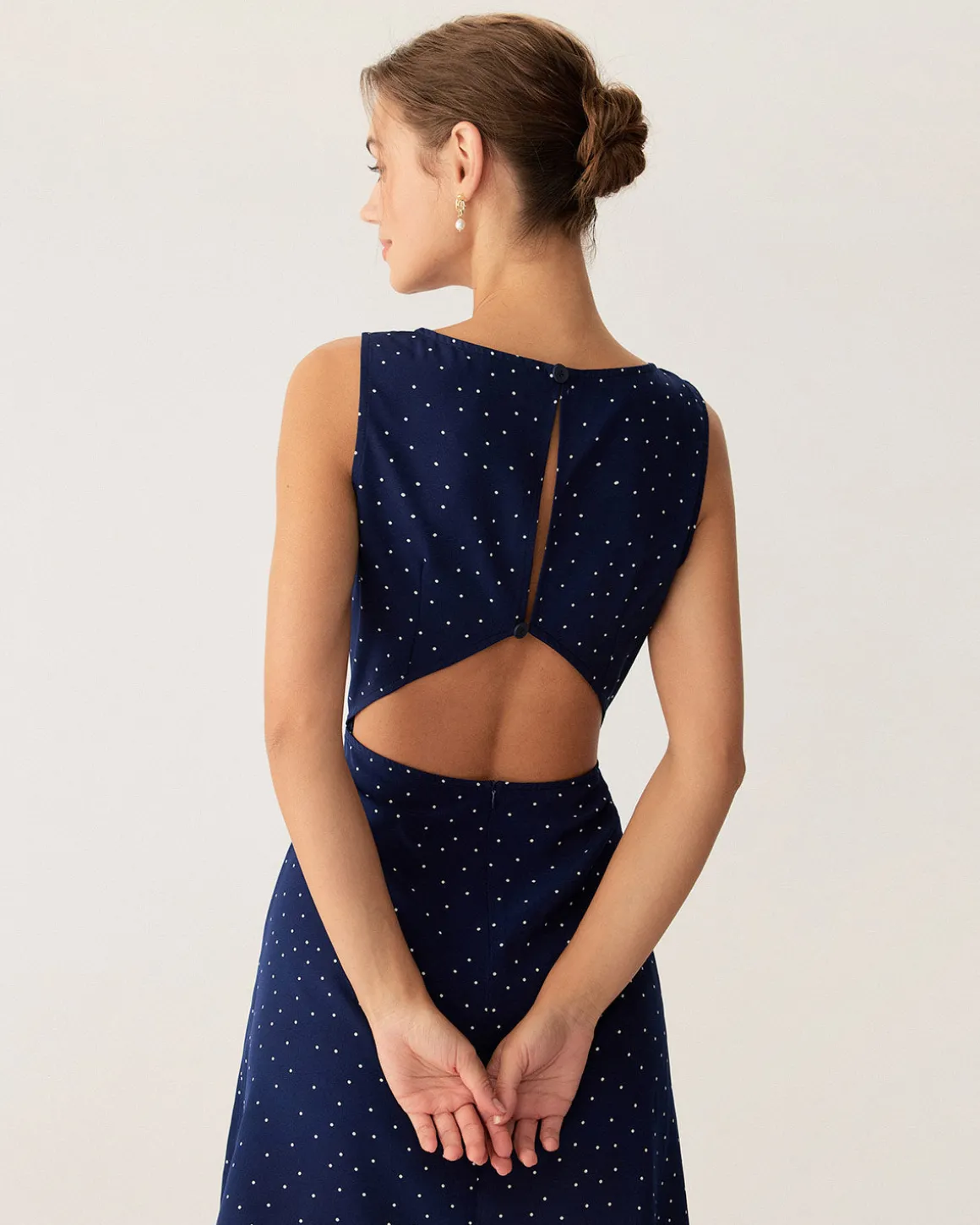Blue Polka Dot Sleeveless Cut Out Mini Dress